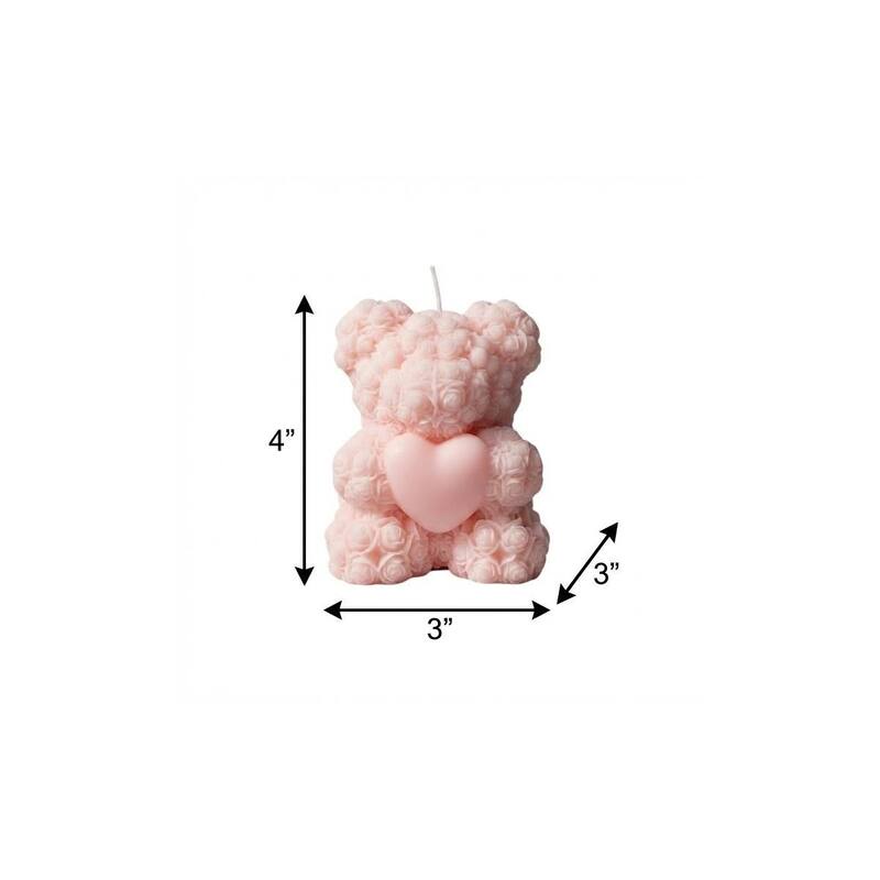 4" Pink Wild Honeysuckle Scented Dimensional Teddy Bear Candle