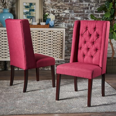 Set of 2 Fabric Dining Chair Tufted Accent Chair Wing Back Guest Chair