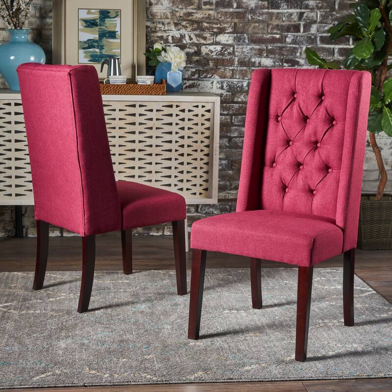 Wingback Upholstered Dining Chairs Set of 2, Fabric Side Dining Room Chairs with Tufted Button, Home Kitchen Wood Chairs