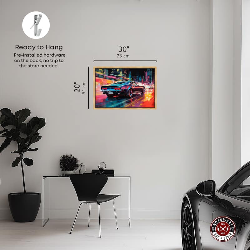 Notoriart Classic Night Drive Framed Car 1 Piece Canvas Wall Art