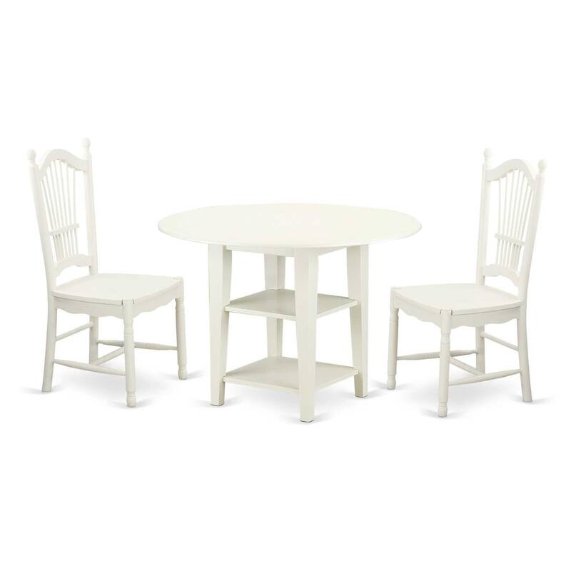 HomeStock 3-Piece Linen White Finish Solid Wood Top Dining Table Set