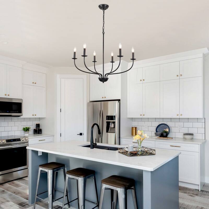 6-Light Farmhouse Candle Chandelier Modern Hanging Lamp for Living Room Kitchen Hallway Entryway - N/A