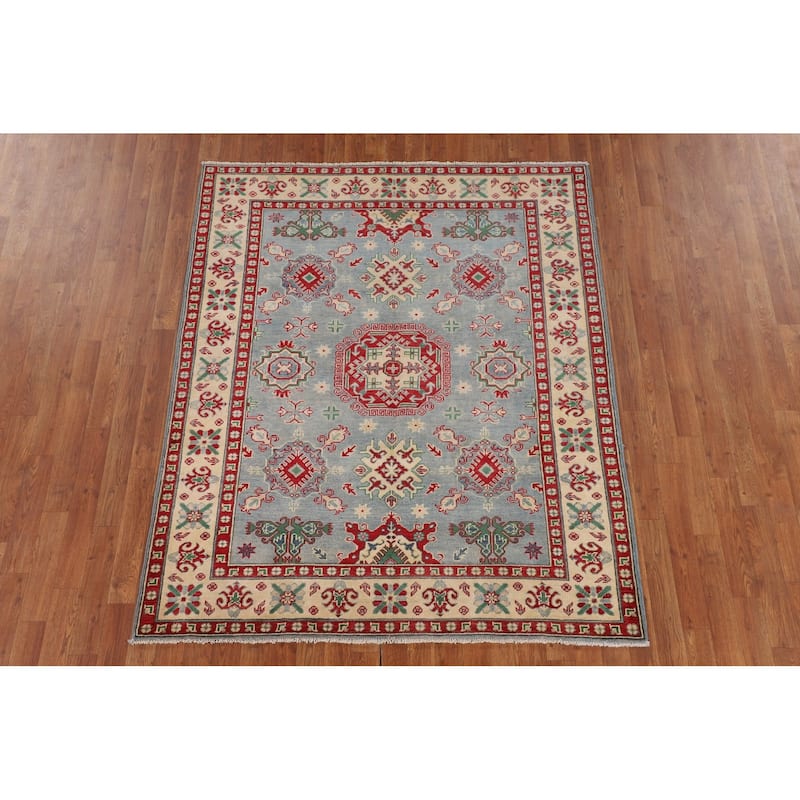 Geometric / Traditional Kazak Oriental Area Rug Handmade Wool Carpet - 5'1" x 6'3"