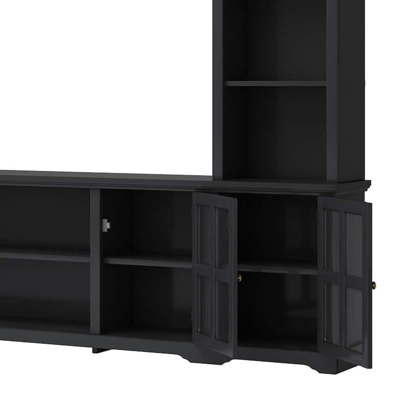 Entertainment Wall Unit with Bridge and Tempered Glass Door, TV Console Table for TVs up to 70"