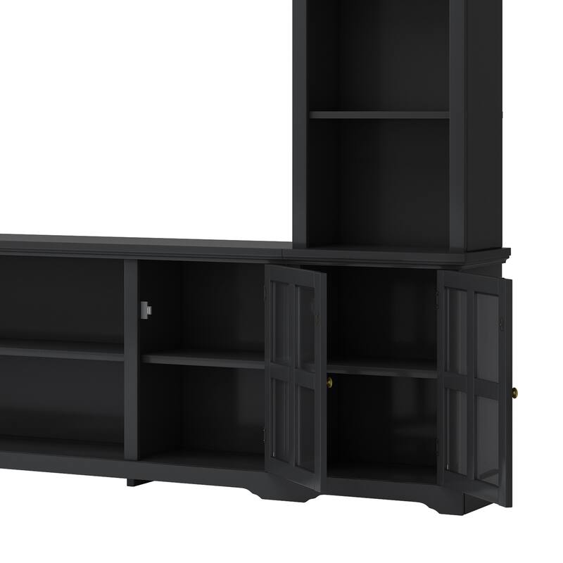 Large Entertainment Wall Unit Set with Open Storage, Wood TV Stand for TV Up to 70", Large Media Console with Cabinet