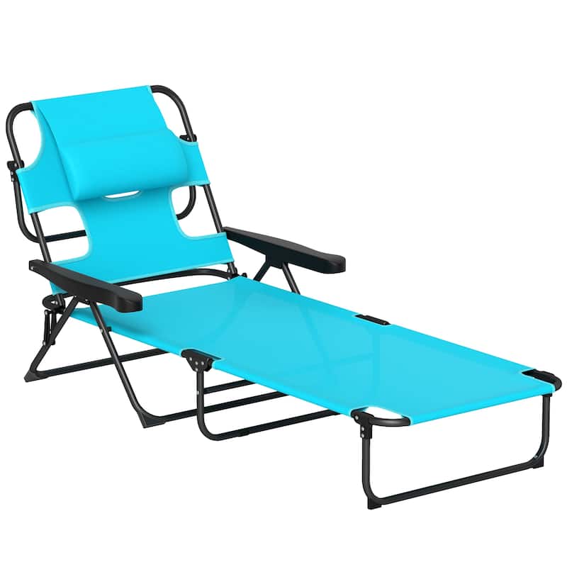 Outsunny Outdoor Chaise Lounge Chair with 4-level Reclining Back, Outdoor Tanning Chair with Reading Hole