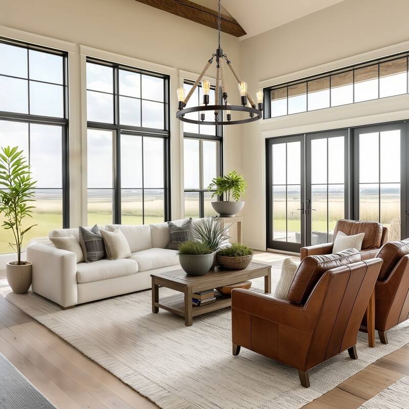 Modern Farmhouse 8-Light Wagon Wheel Chandelier for Dining Living Room - D 28" x H 26.5"