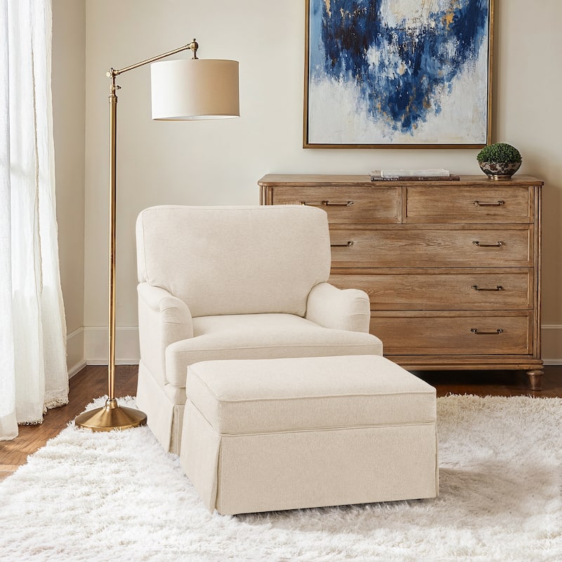 LUE BONA Swivel Fabric Single Sofa with a Removable Storage Ottoman, Living Room Accent Chair Set with Ottoman - Linen