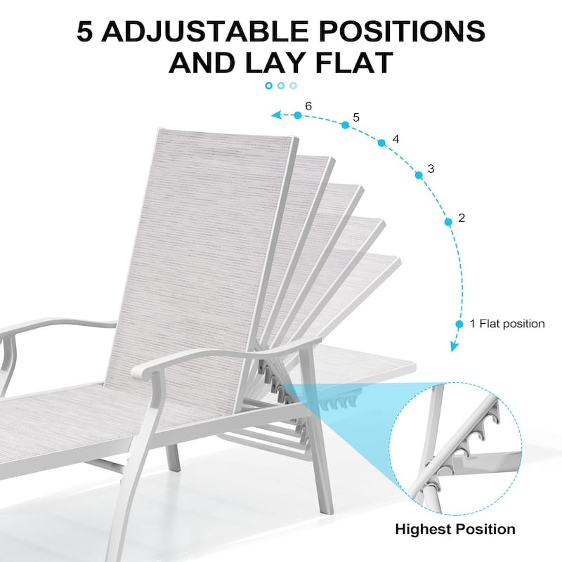 Outdoor Patio Aluminum Adjustable Chaise Lounge Chairs (Set of 2) with Arms - See Picture