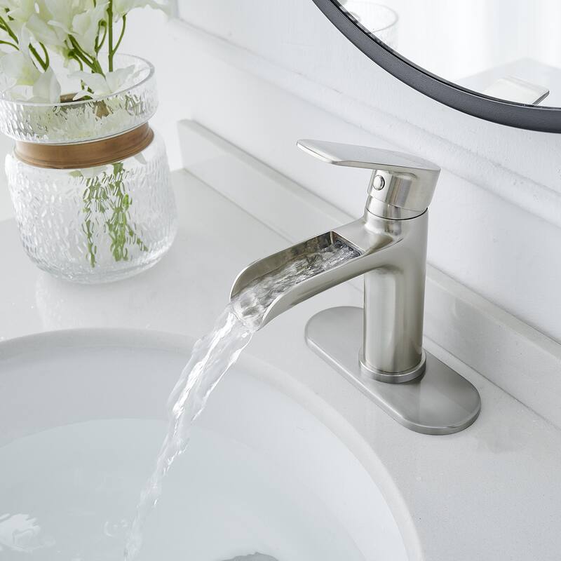 Single Handle Waterfall Spout Sink Faucet with Drain Assembly