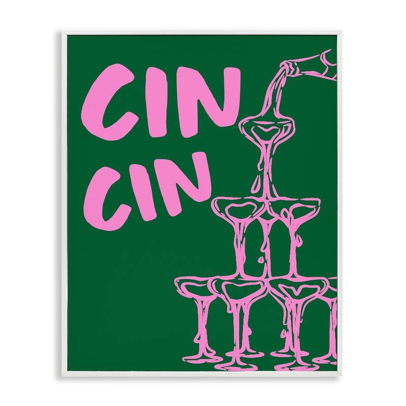 Stupell Green & Pink Cin Cin Framed Giclee Art Design By House of Lulu - 11 x 14 - White