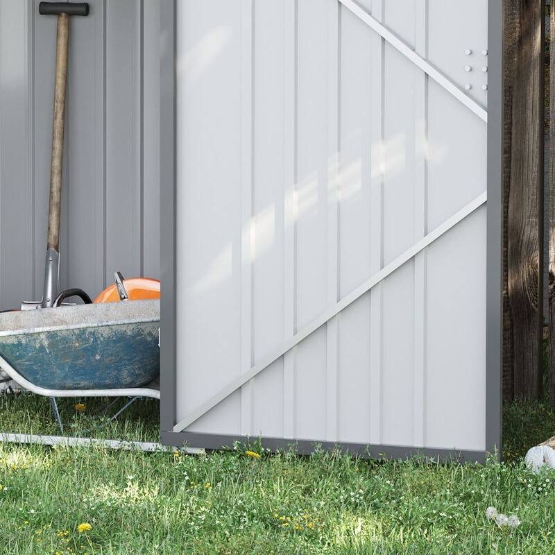 Outsunny 3.3' x 3.4' Outdoor Storage Shed, Galvanized Metal Utility Garden Tool House, 2 Vents and Lockable Door for Backyard