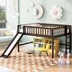 preview thumbnail 37 of 51, Low Loft Bed w/Ladder & Slide, Solid Wood Loft Bed Frame w/Guardrail Espresso - Full