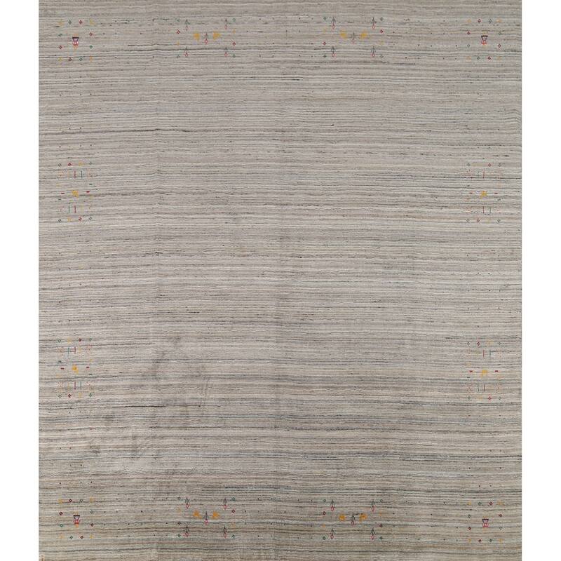 Striped Gabbeh Square Area Rug Handmade Beige Wool Carpet - 9'8"x 9'7"