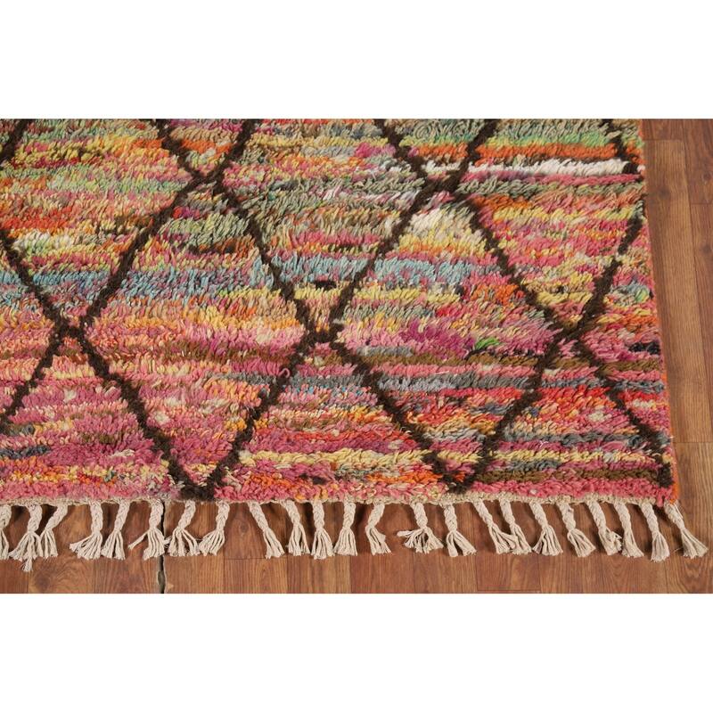 Hand Knotted Oriental 100% Wool Carpet Modern All-Over Multi-Colored Moroccan Area Rug - 6' 8'' X 4' 0''