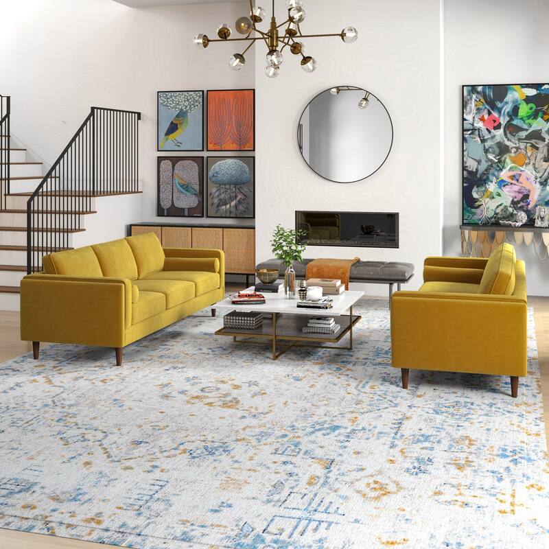 Fatih Mid Century Velvet Sofa Set - Dark Yellow