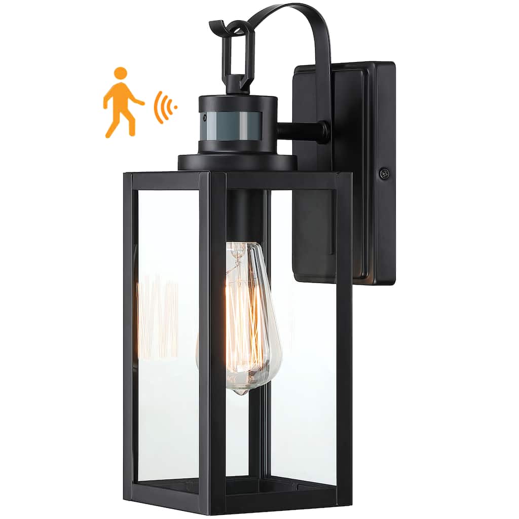 Motion Sensing Outdoor Wall Sconce Matte Black Porch Wall Lantern - Matte Black - 5"Wx6.65"Ex15.04"H