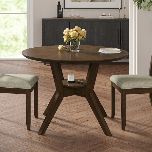 Diego Traditional Solid Wood Dining Table with Open Shelf by Hulala Home N A Walnut