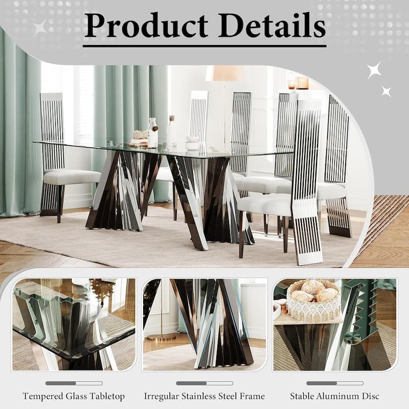 78 inch and 94 inch Glass Dinner Table Falcone Kitchen and Dining Table