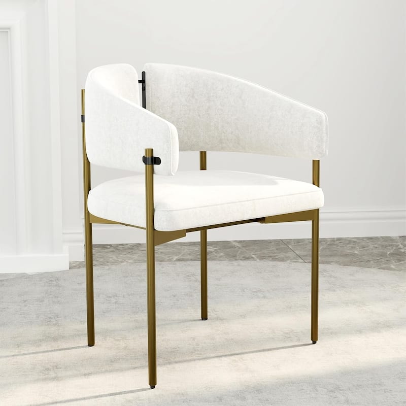 Classic and Luxurious Barrel Dining Chairs with Arms - Single - Brushed Gold and White