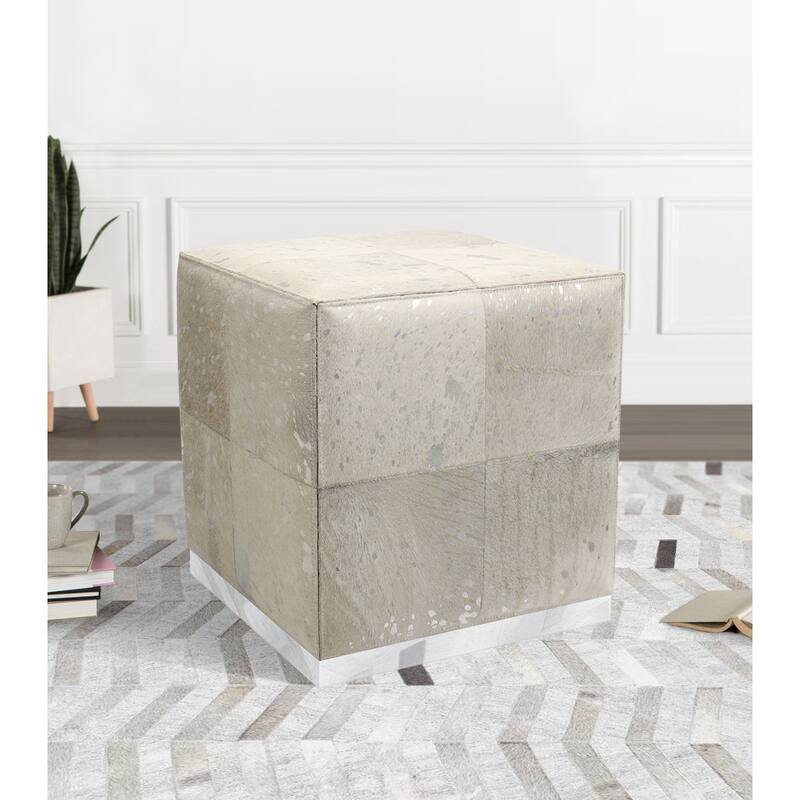 Pasargad Home Safari Cowhide Ottoman with Stainless Steel Base