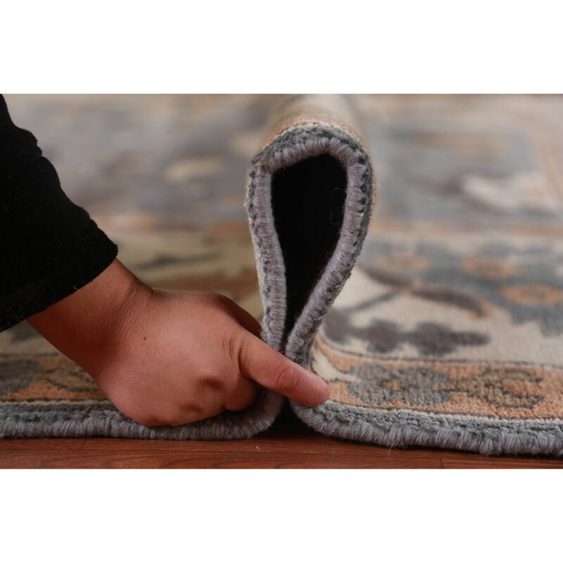 Gray Ivory Oushak Indian Large Rug Hand-Knotted Wool Carpet - 10'2" x 13'11"