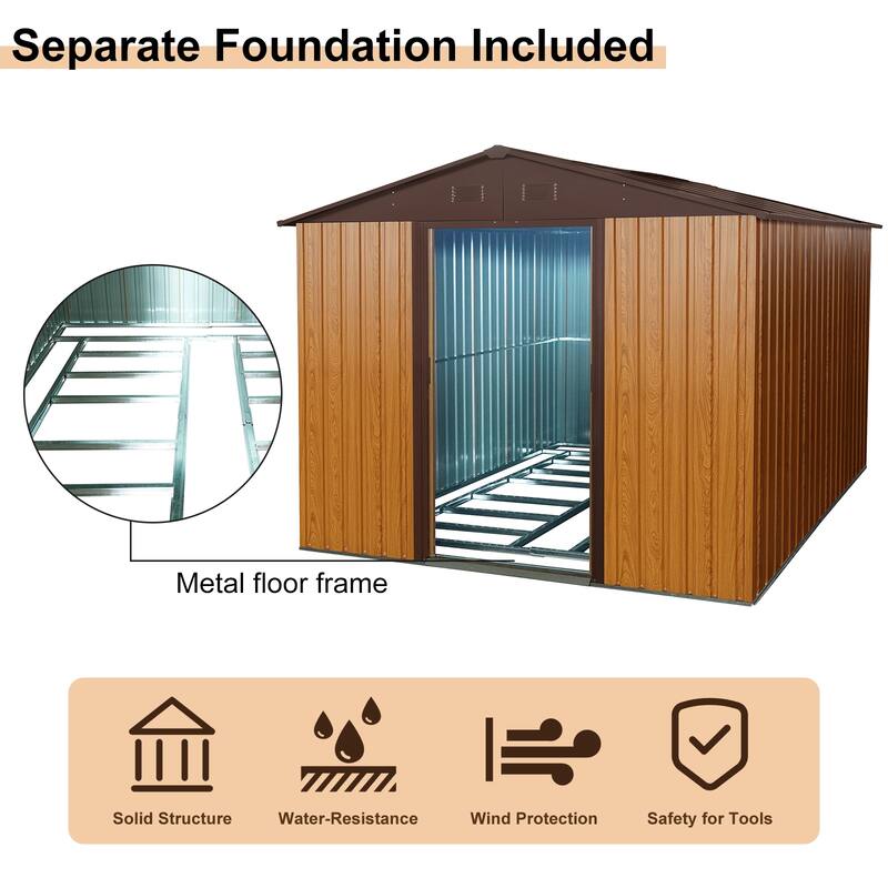 Rust-resistant Metal Storage Shed with Sliding Doors and Padlock, Waterproof Garden Shed Tool Shed Pet Shed