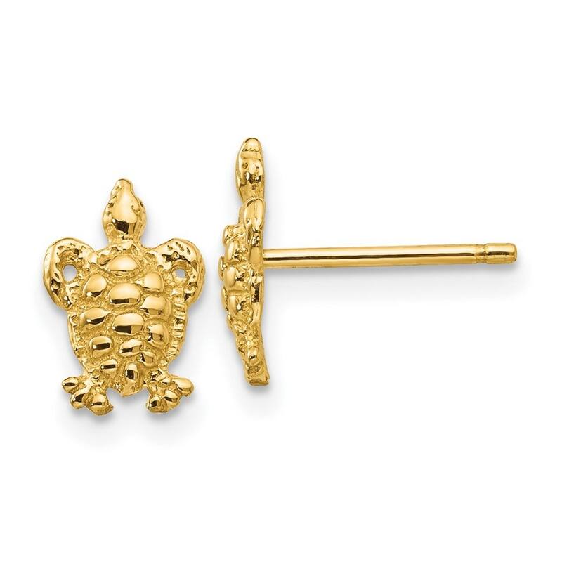 Curata 10k Yellow Gold 9x6mm Mini Turtle Post Earrings -