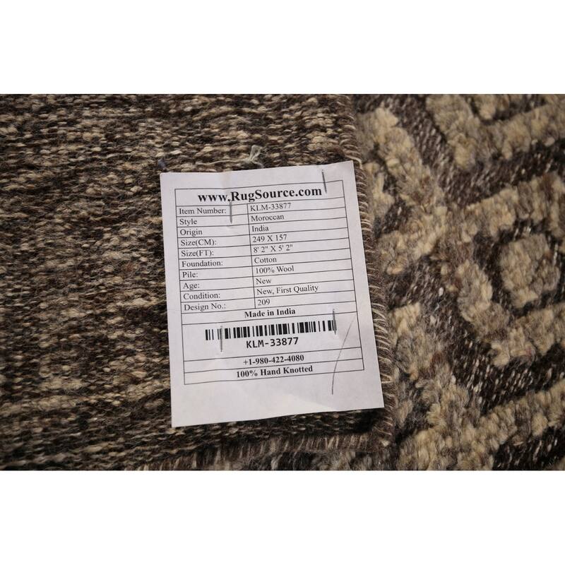 All-Over Trellis Moroccan Oriental Area Rug Handmade Brown Wool Carpet - 5'2" x 8'2"