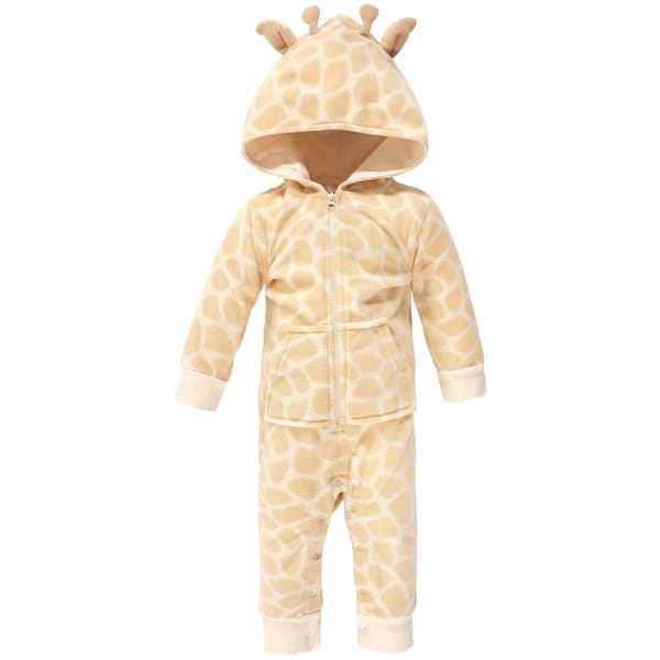 slide 1 of 1, Hudson Baby Infant Fleece Jumpsuits, Coveralls, and Playsuits 1pk, Giraffe 0 - 3 Months - Tan