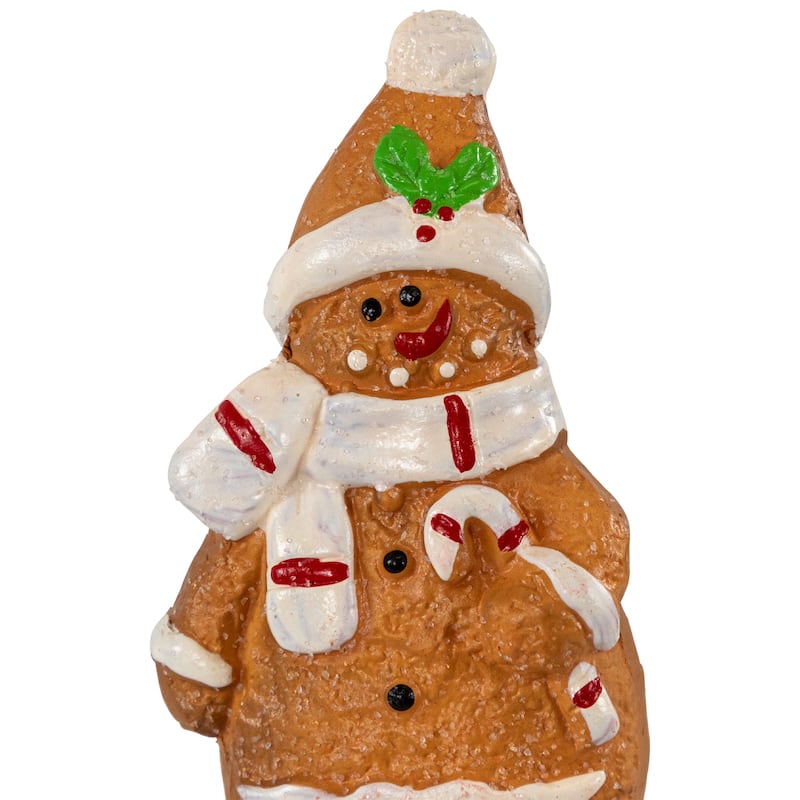 Frosted Gingerbread Snowman with Candy Cane Christmas Figurine - 4"