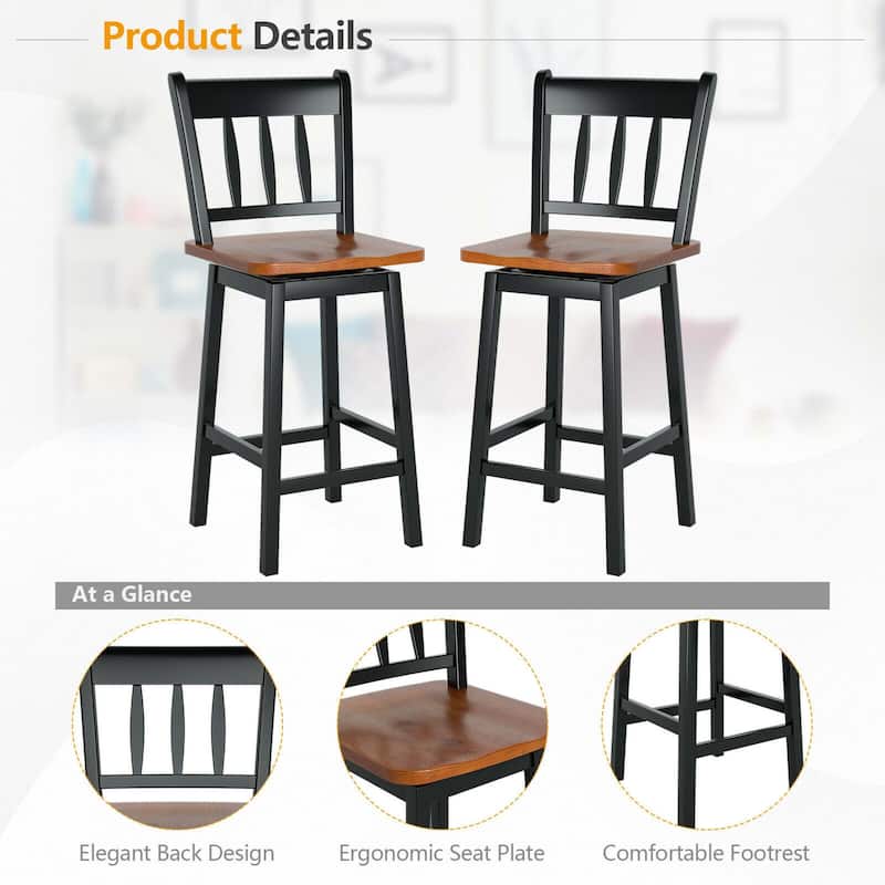 Gymax 4PCS Bar Stool 24.5'' Swivel Counter Height Chair w/ Footrest