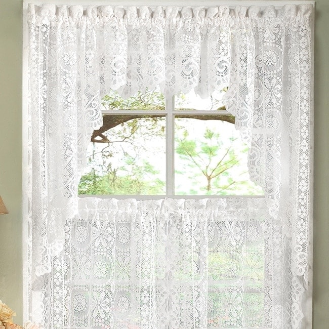 White Lace Luxurious Old World-style Kitchen Curtains Tiers, Shade or Valances - Valance