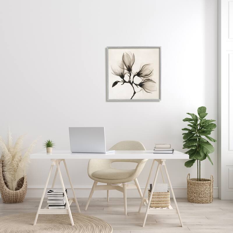 Stupell Sepia Tone Tree Blossom Florals Translucent Flowers Framed Wall Art - Black