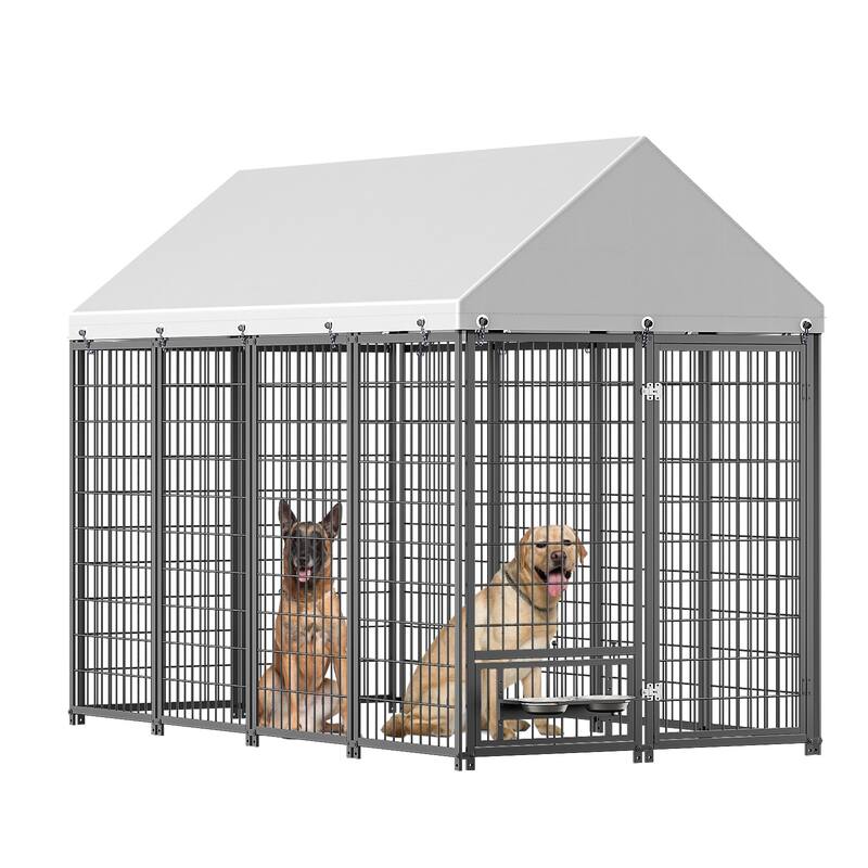 GDF Studio - Ironhaven Industrial Outdoor Dog Kennel with Roof Cover