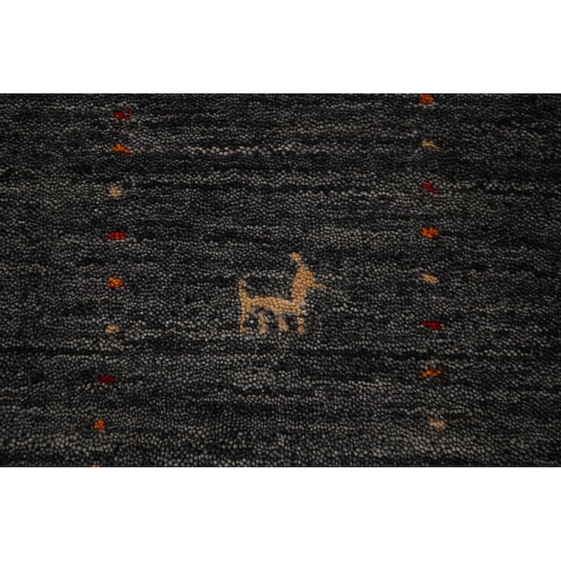 Tribal Gabbeh Indian Area Rug Handmade Grey Wool Carpet - 8'4" x 9'9"