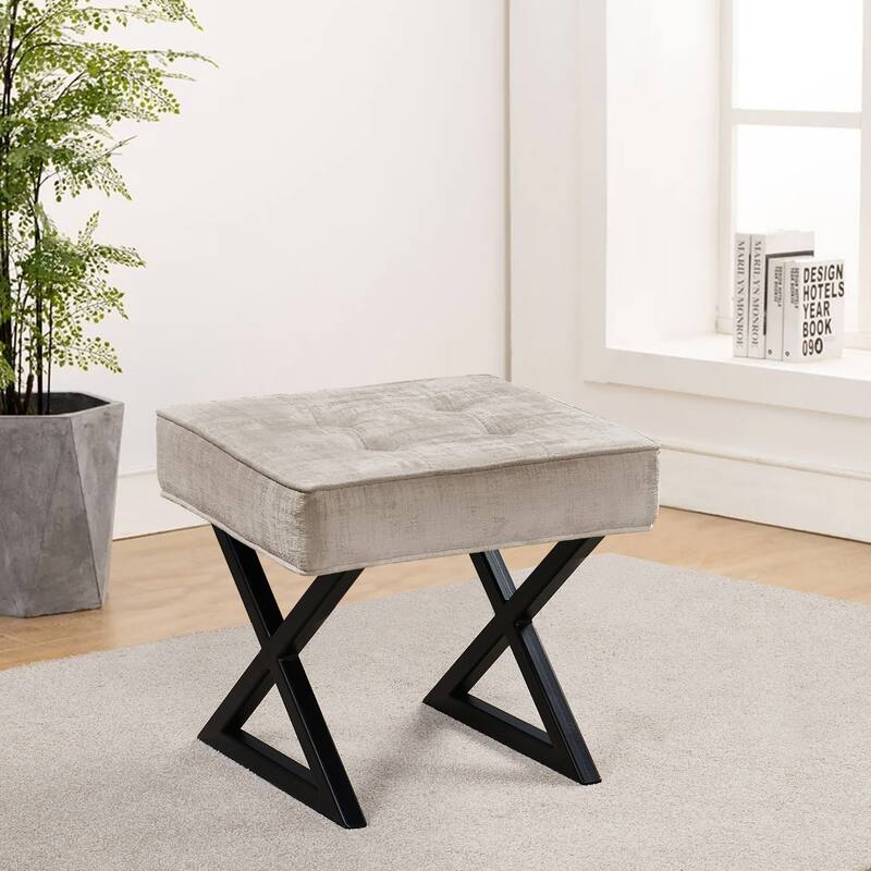 Textured Velvet Ottoman Vanity Stool 18"X18"X17"