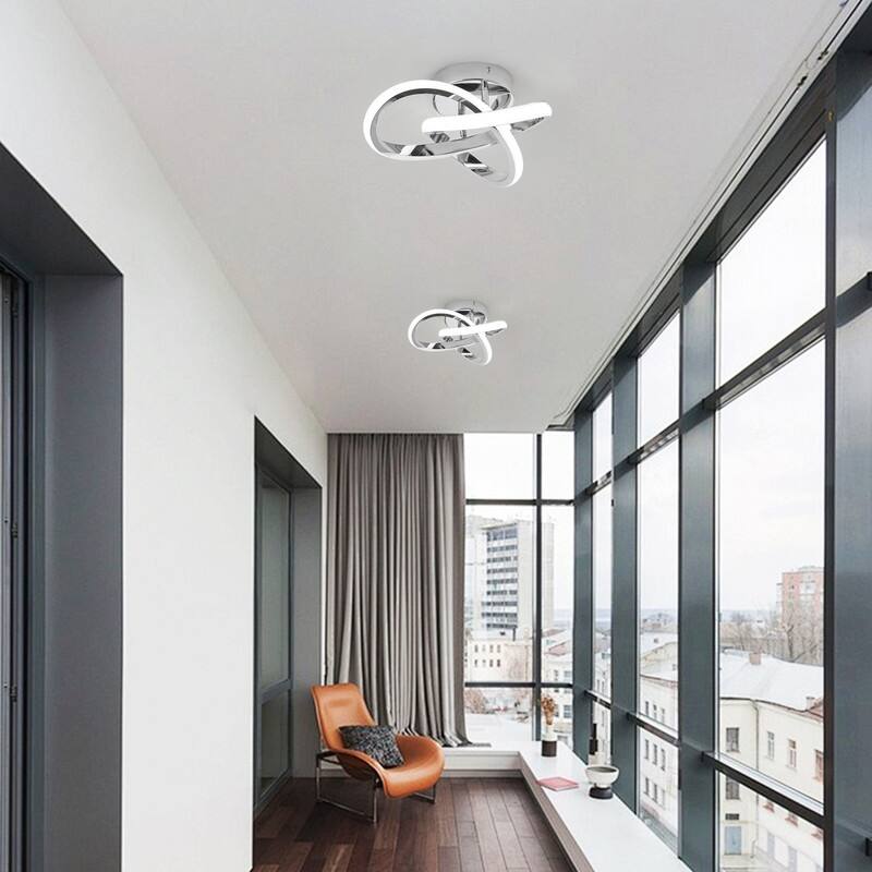 Modern Chrome LED Semi Flush Mount Ceiling Light with Milky White Silicone Shade