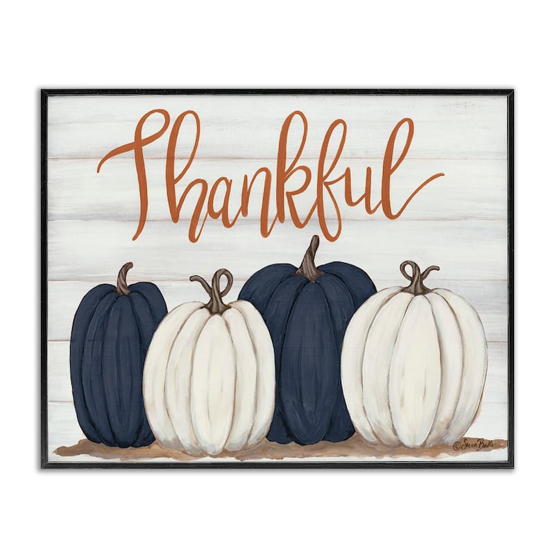 Stupell Autumn Farm Pumpkin Harvest with Thankful Phrase Framed Giclee Texturized Art by Sarah Baker