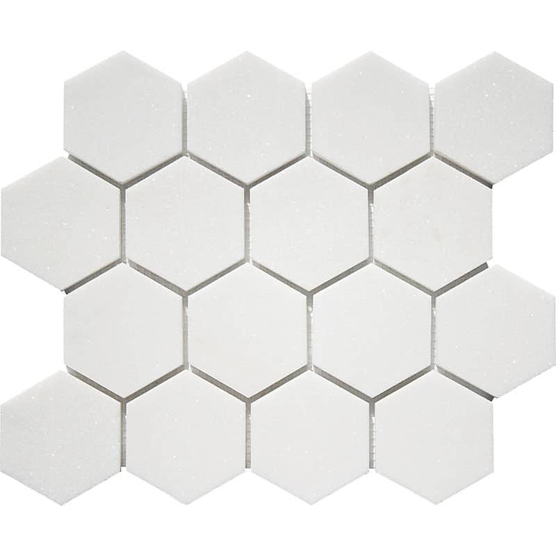 Thassos Marble 3" x 3" Honeycomb Polished Mosaic Tile - Sample - Glossy - White