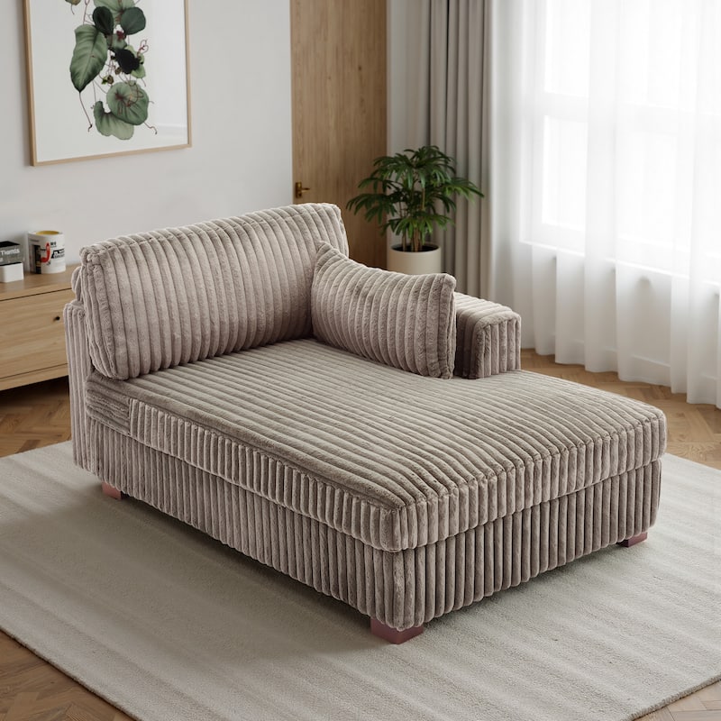42" W Plush Corduroy Upholstered Chaise Lounge Sleeper for Living