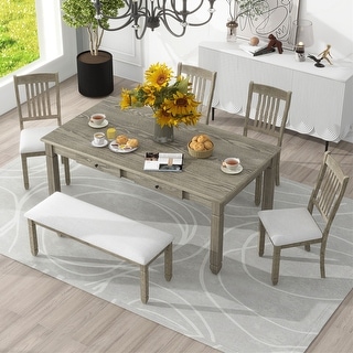 6-Piece Rectangular Dining Table Set with 4 Chairs and 1 Bench - Bed ...
