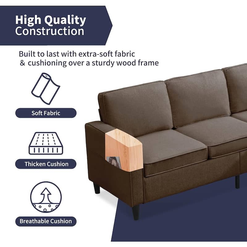 Mixoy 78inch Modern 3-Seat L Shaped Upholstered Sofa with Ottoman