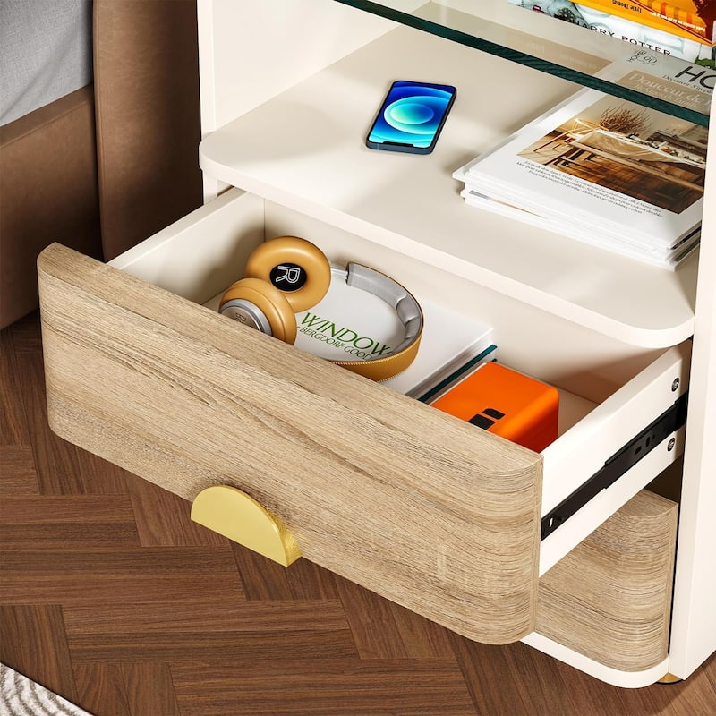 2-Drawer Nightstand, Modern Nightstands with Tempered Glasses