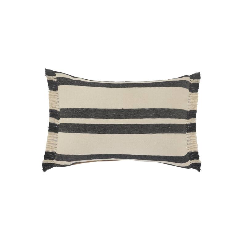 Sevita Gray Double Striped Throw Pillow with Fringe