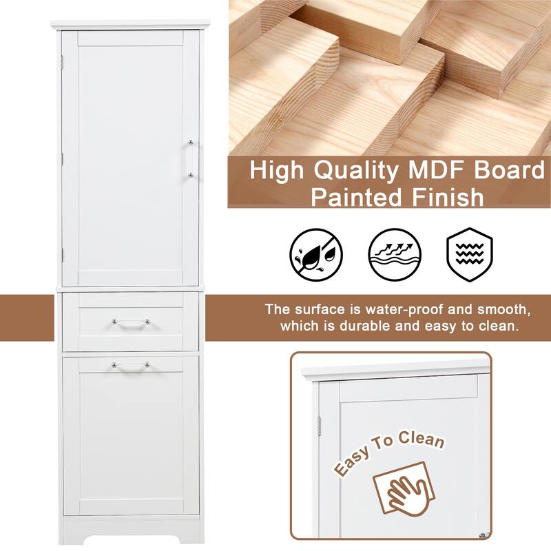 Freestanding Tall Bathroom Storage Cabinet, with 2 Different Size Drawers and Adjustable Shelf, Painted Finish