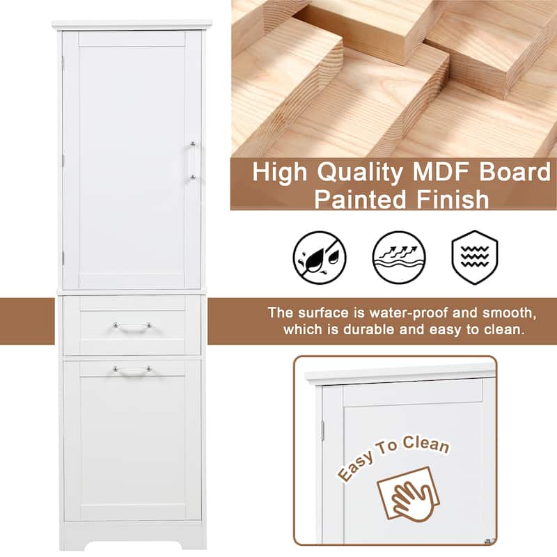 GDFStudio - Rowan Tall Freestanding Bathroom Storage Cabinet with Two-Sized Drawers and Adjustable Shelf