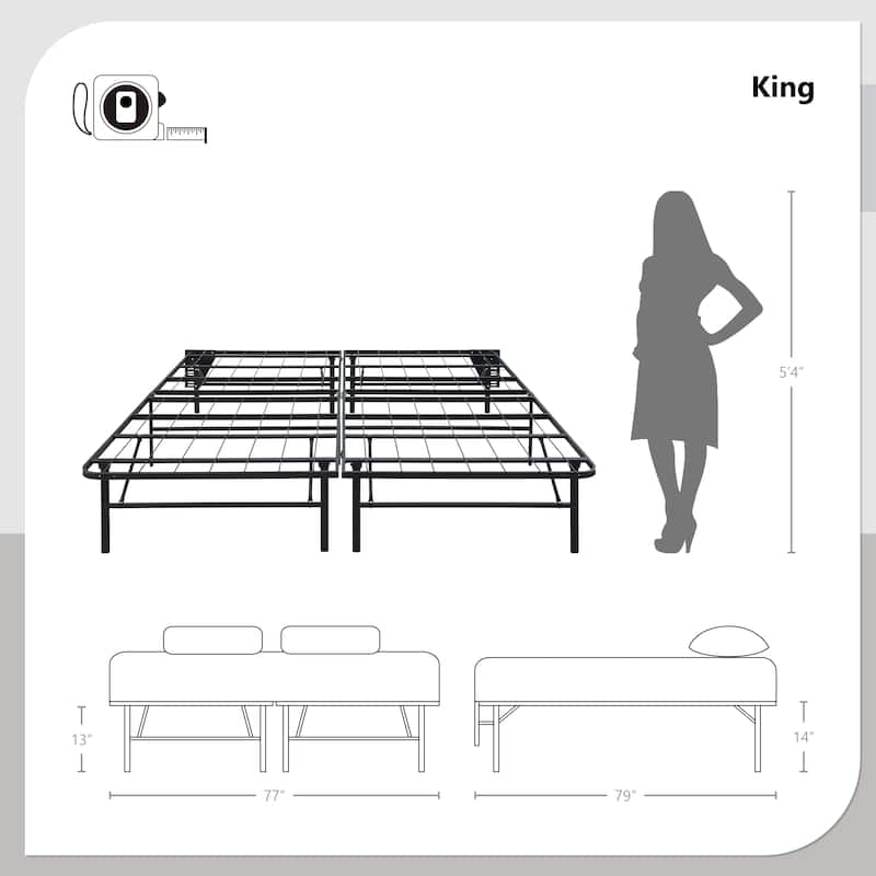Raven Foldable Metal Platform Bed Frame, King
