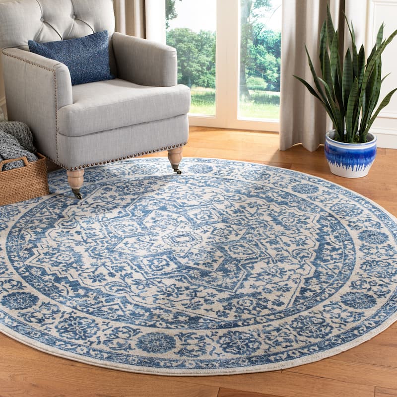 SAFAVIEH Brentwood Þordis Oriental Medallion Rug - 11' Round - Navy/Light Grey