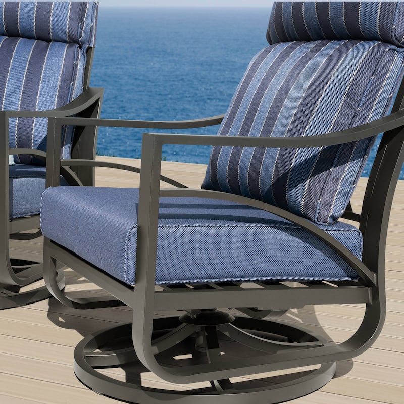2-Piece Swivel Rocking Sofa Chairs with 5.2” Thick Cushions, Powder-Coated Aluminum Frame with High-Back Design